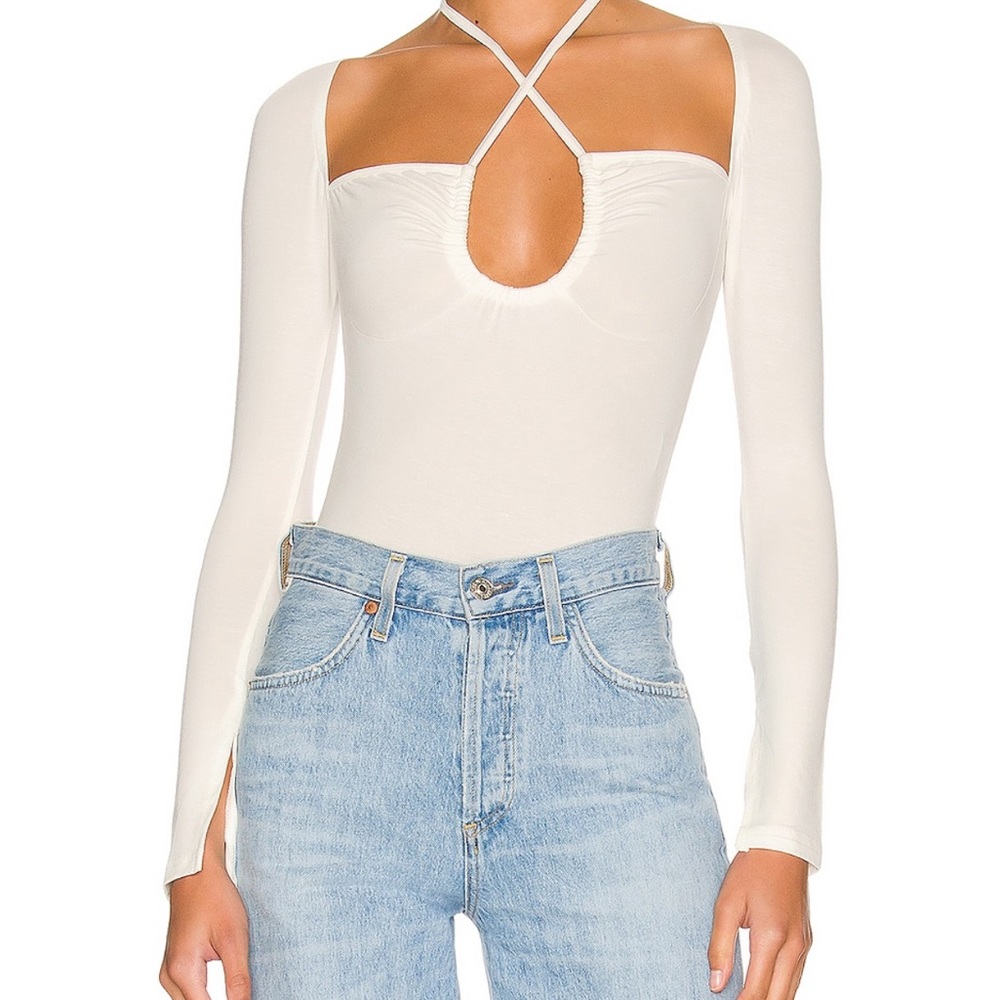 worn once, no flaws- superdown/ revolve xs long sleeve white bodysuit